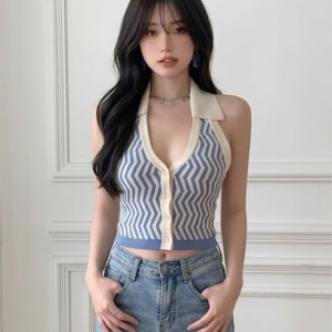 Zigzag Knit Halter Crop Top